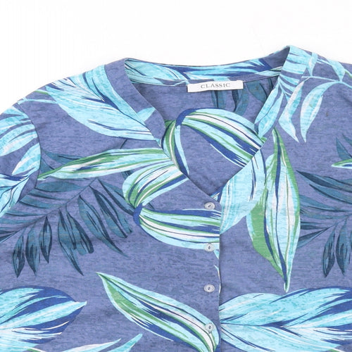 Classic Womens Multicoloured Geometric Polyester Basic Button-Up Size 16 V-Neck