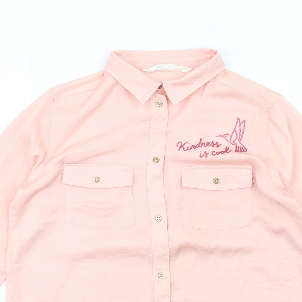 H&M Girls Pink Polyester Basic Button-Up Size 11-12 Years Collared Button - Kindness Is Cool