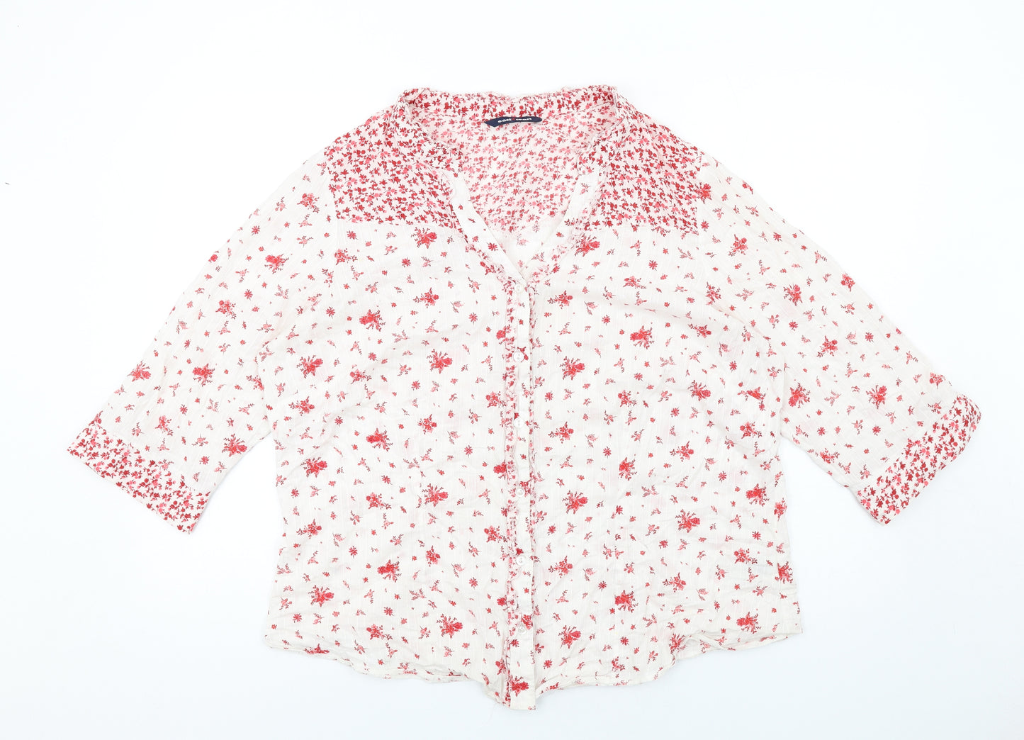 Evans Womens White Floral Cotton Basic Button-Up Size 20 V-Neck