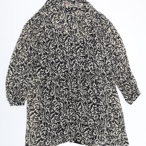 H&M Womens Black Geometric Polyester Shift Size 2XL Mock Neck Button