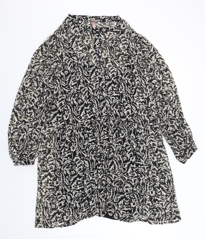 H&M Womens Black Geometric Polyester Shift Size 2XL Mock Neck Button