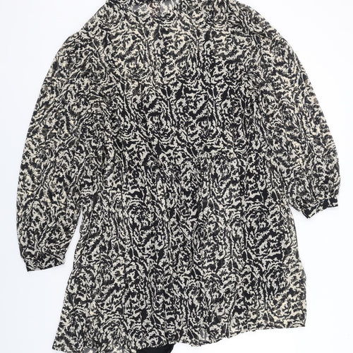 H&M Womens Black Geometric Polyester Shift Size 2XL Mock Neck Button