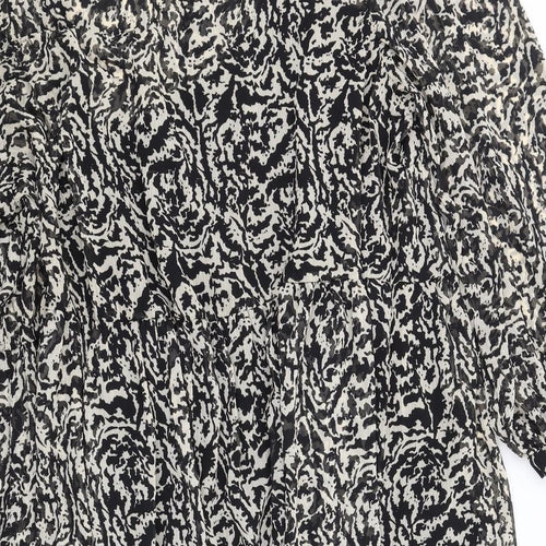 H&M Womens Black Geometric Polyester Shift Size 2XL Mock Neck Button