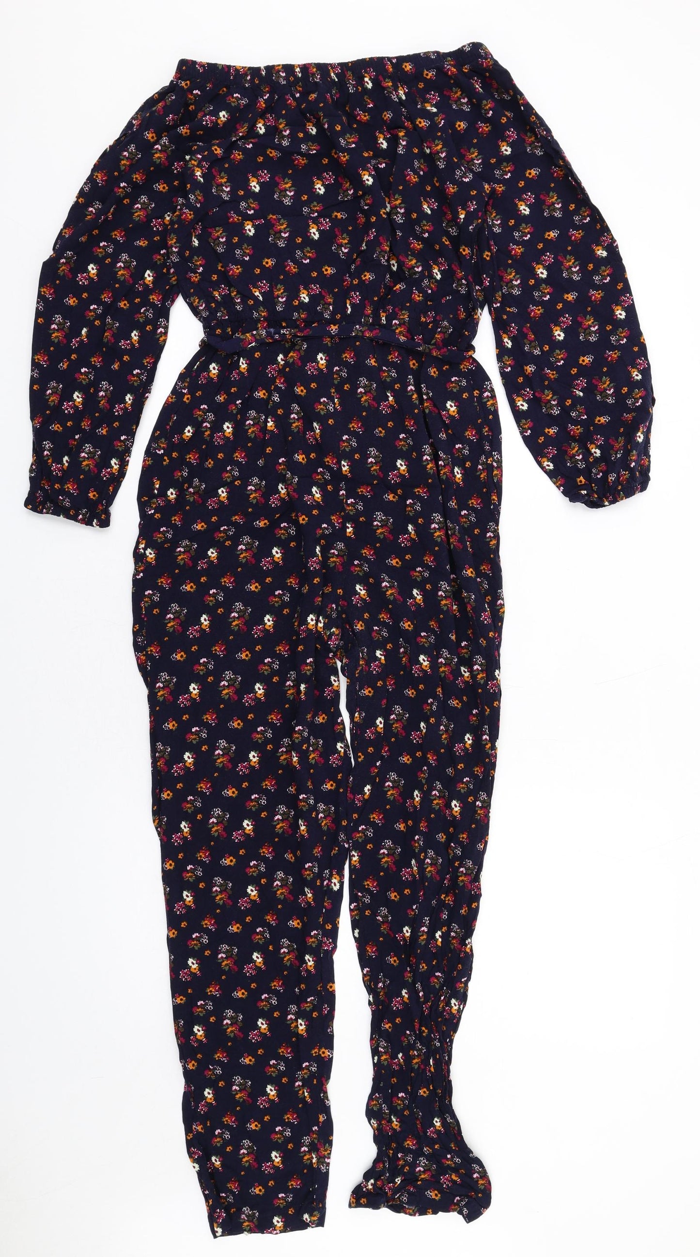 Coveted Womens Blue Floral Viscose Jumpsuit One-Piece Size 14 L27 in Pullover