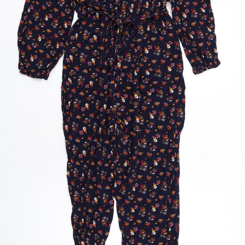 Coveted Womens Blue Floral Viscose Jumpsuit One-Piece Size 14 L27 in Pullover
