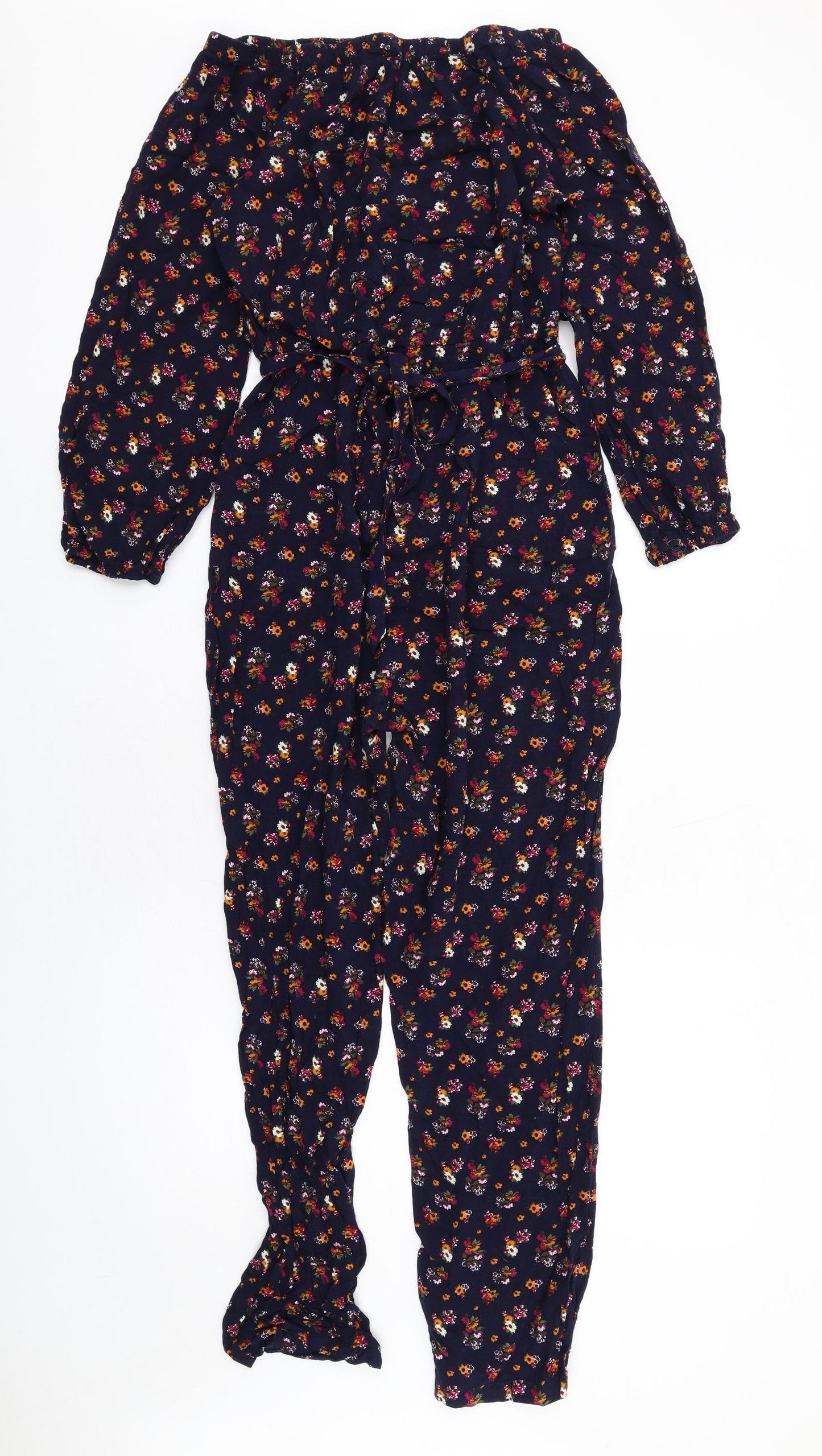 Coveted Womens Blue Floral Viscose Jumpsuit One-Piece Size 14 L27 in Pullover