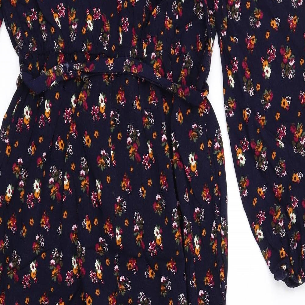 Coveted Womens Blue Floral Viscose Jumpsuit One-Piece Size 14 L27 in Pullover