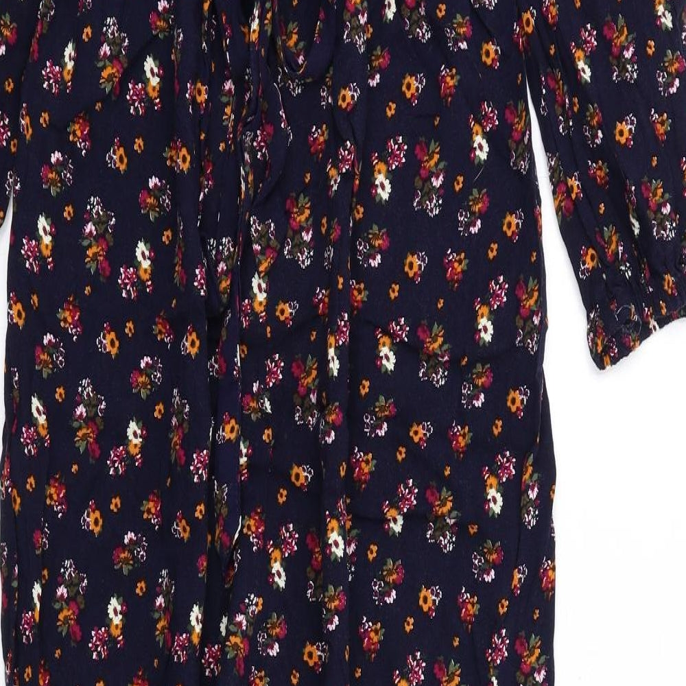 Coveted Womens Blue Floral Viscose Jumpsuit One-Piece Size 14 L27 in Pullover