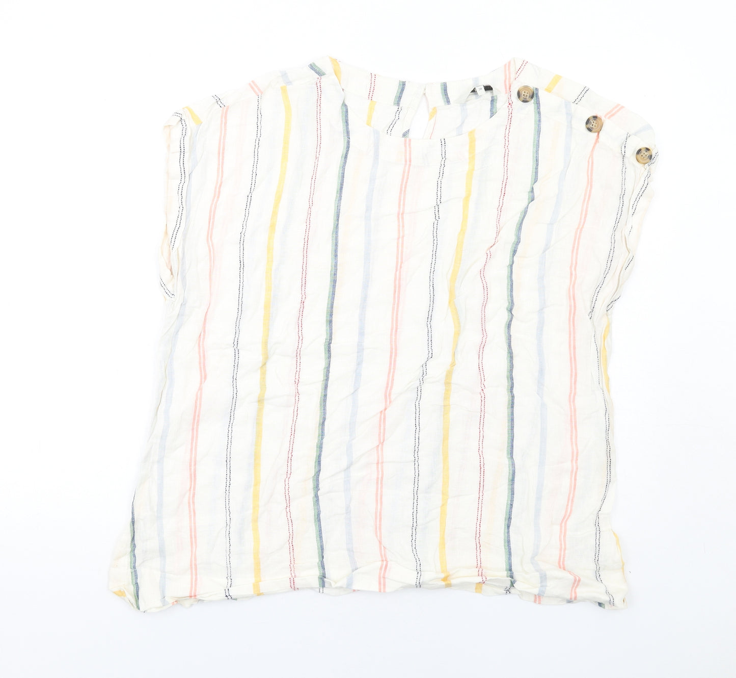 NEXT Womens Multicoloured Striped Linen Basic Blouse Size 20 Boat Neck