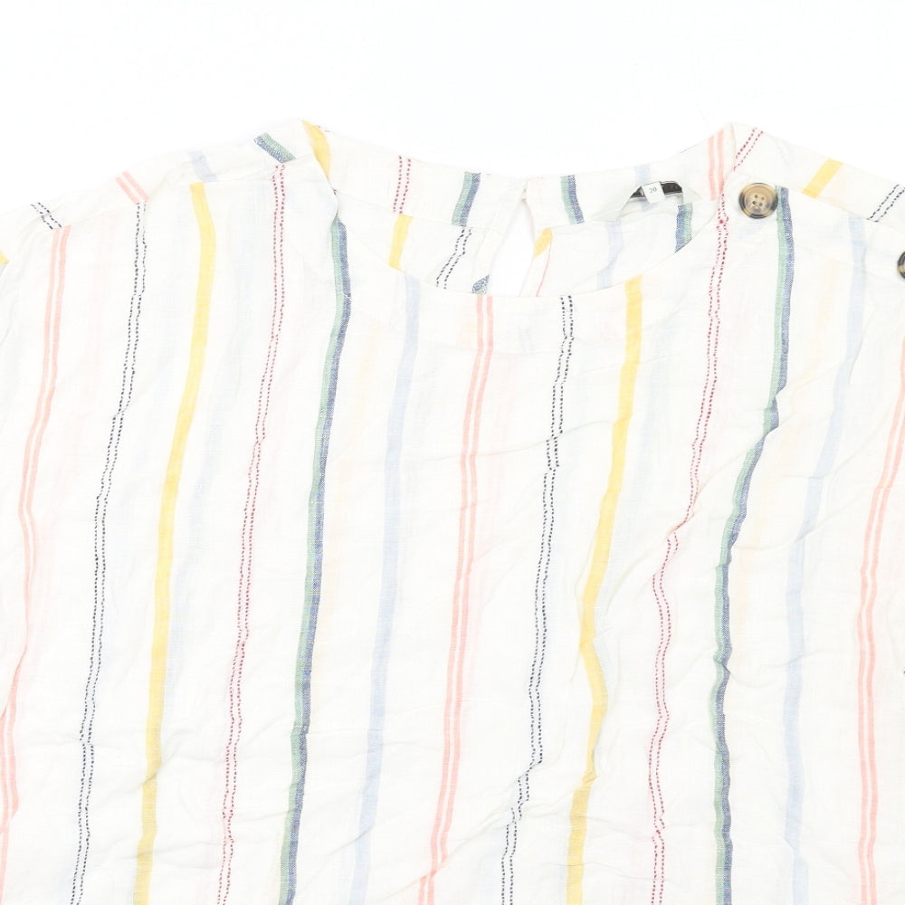 NEXT Womens Multicoloured Striped Linen Basic Blouse Size 20 Boat Neck