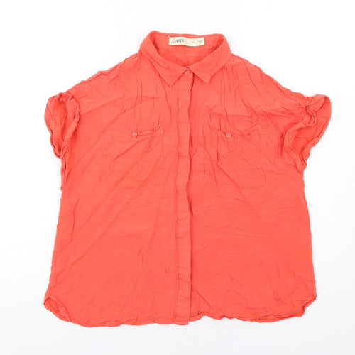 Oasis Womens Red Viscose Basic Button-Up Size 12 Collared