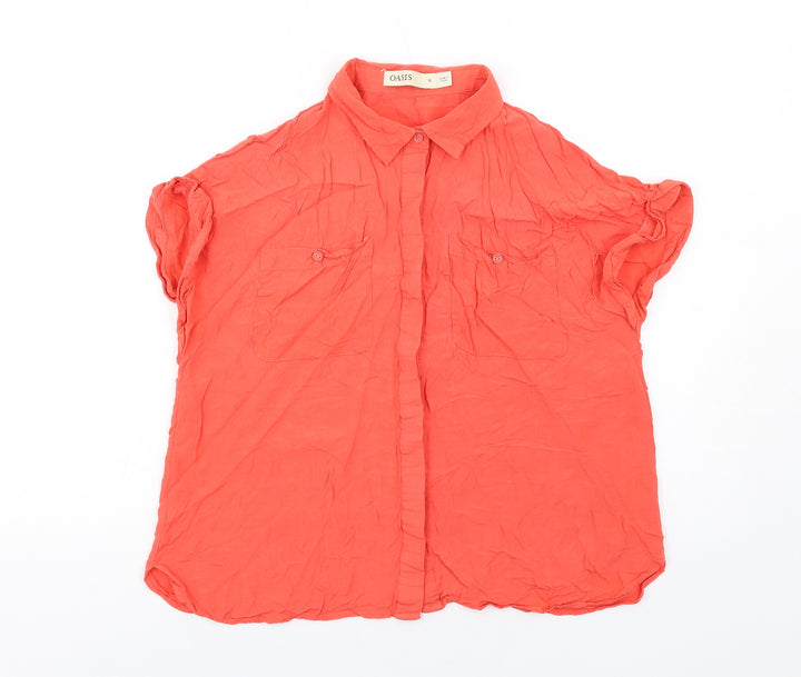 Oasis Womens Red Viscose Basic Button-Up Size 12 Collared