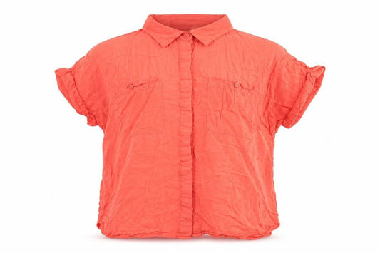 Front view of Oasis women’s red viscose basic button-up, size UK 12, collared