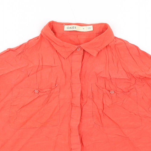 Oasis Womens Red Viscose Basic Button-Up Size 12 Collared