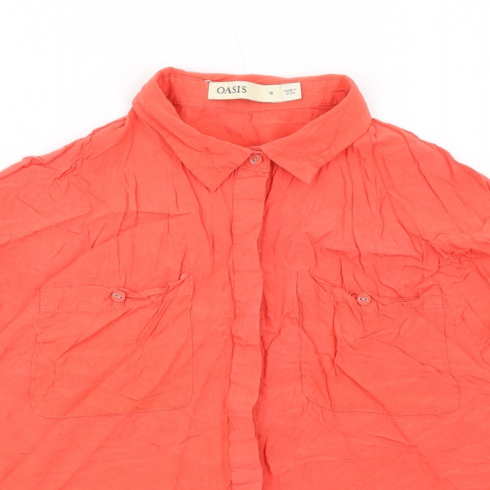 Oasis Womens Red Viscose Basic Button-Up Size 12 Collared
