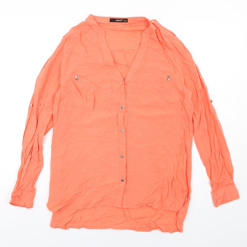 Oasis Womens Orange Viscose Basic Button-Up Size 10 V-Neck