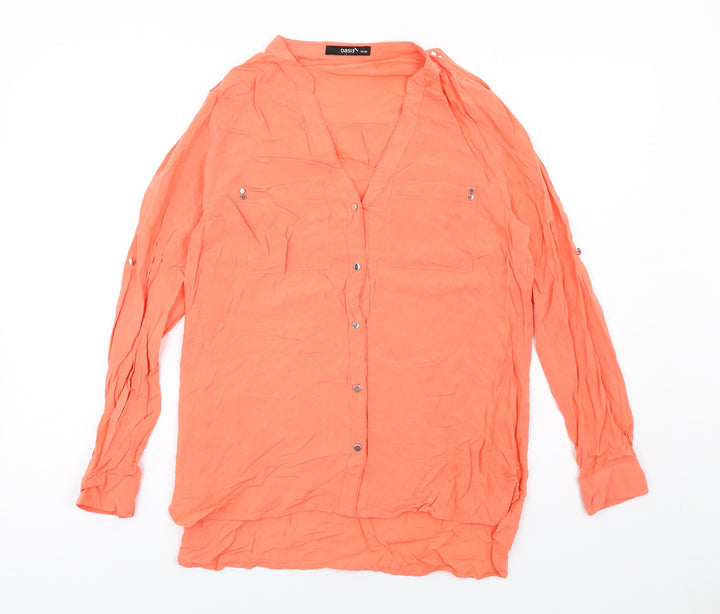 Oasis Womens Orange Viscose Basic Button-Up Size 10 V-Neck
