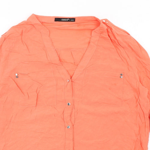 Oasis Womens Orange Viscose Basic Button-Up Size 10 V-Neck