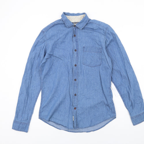 Threadbare Mens Blue Cotton Button-Up Size S Collared Button