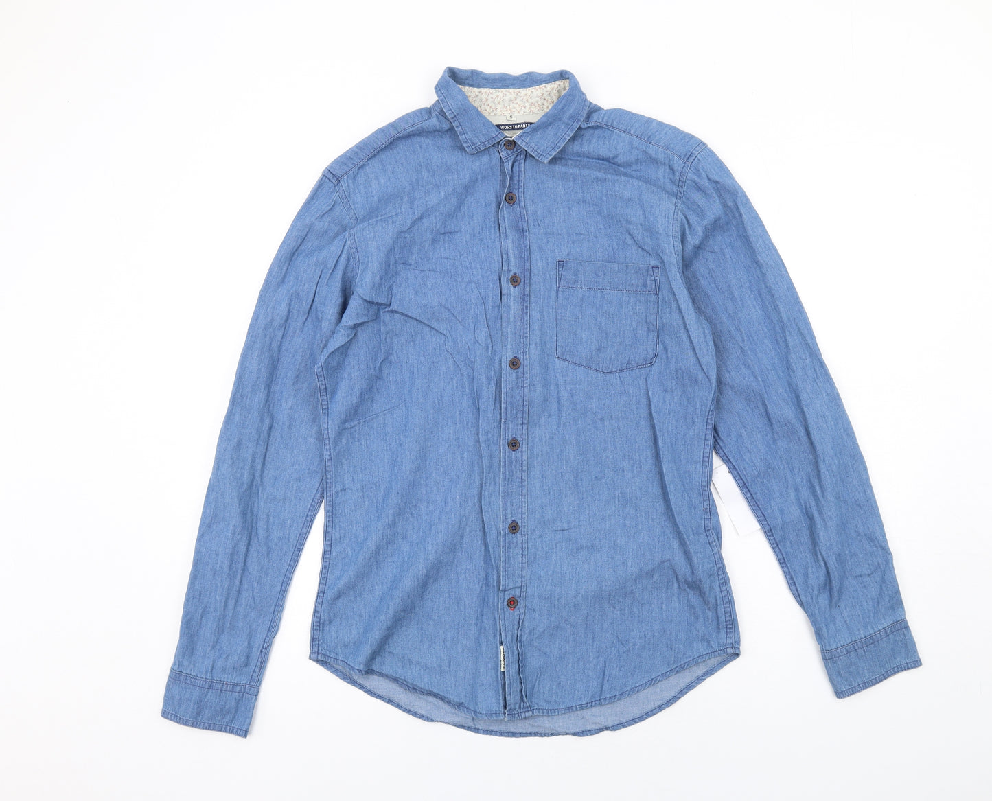 Threadbare Mens Blue Cotton Button-Up Size S Collared Button