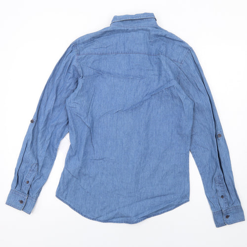 Threadbare Mens Blue Cotton Button-Up Size S Collared Button