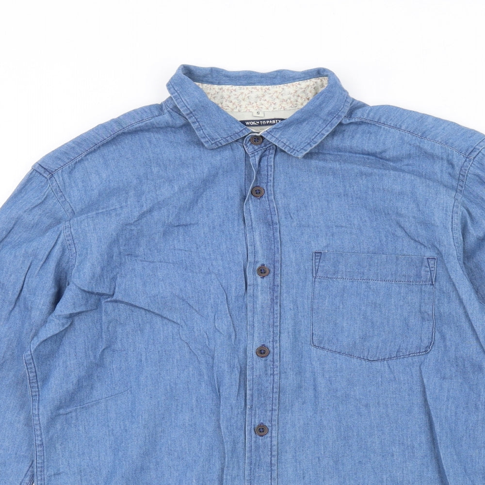 Threadbare Mens Blue Cotton Button-Up Size S Collared Button