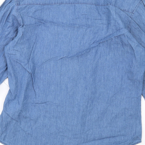 Threadbare Mens Blue Cotton Button-Up Size S Collared Button