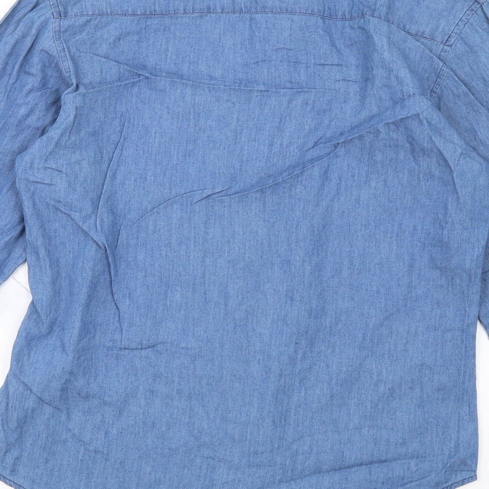 Threadbare Mens Blue Cotton Button-Up Size S Collared Button