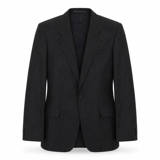Front view of Steegan men’s black polyester jacket suit jacket, size 42, regular - trimmed lapel