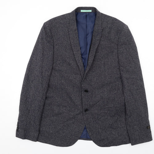 River Island Mens Black Cotton Jacket Blazer Size 44 Regular
