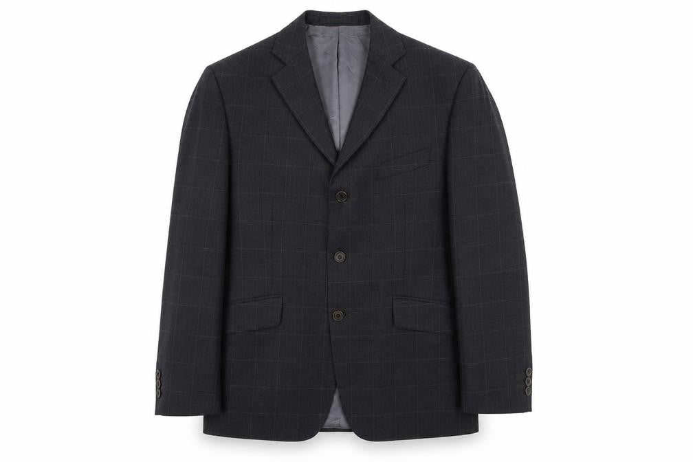 Front view of Marks & Spencer men’s grey check wool jacket suit jacket, size 40, regular