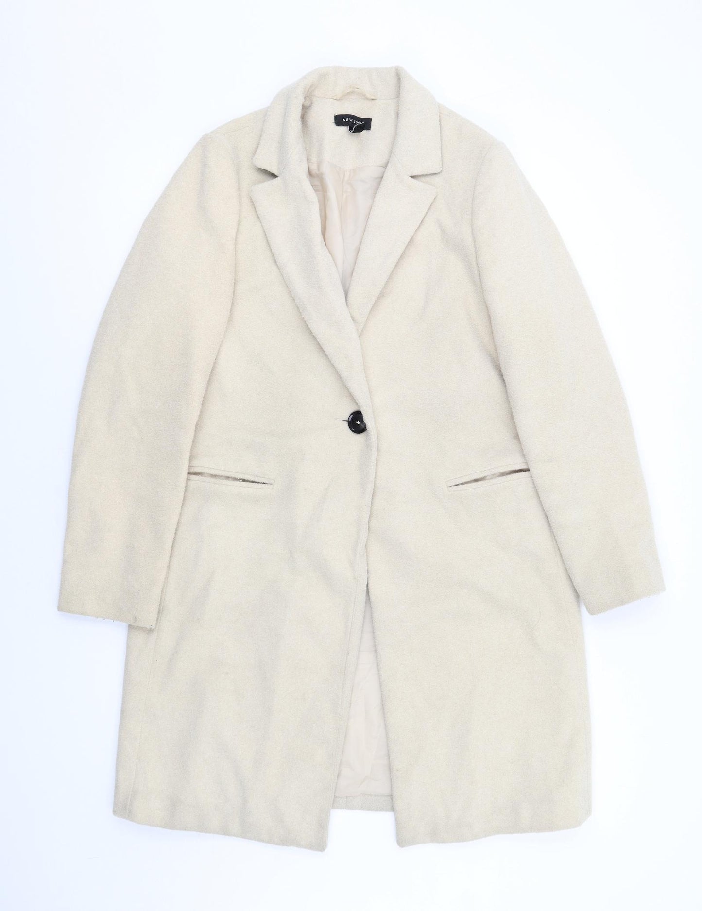 New Look Womens Beige Overcoat Coat Size 8 Button