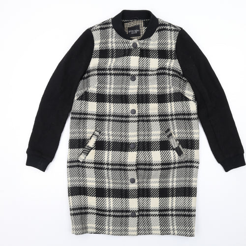 Principles Womens Black Plaid Overcoat Coat Size 8 Snap