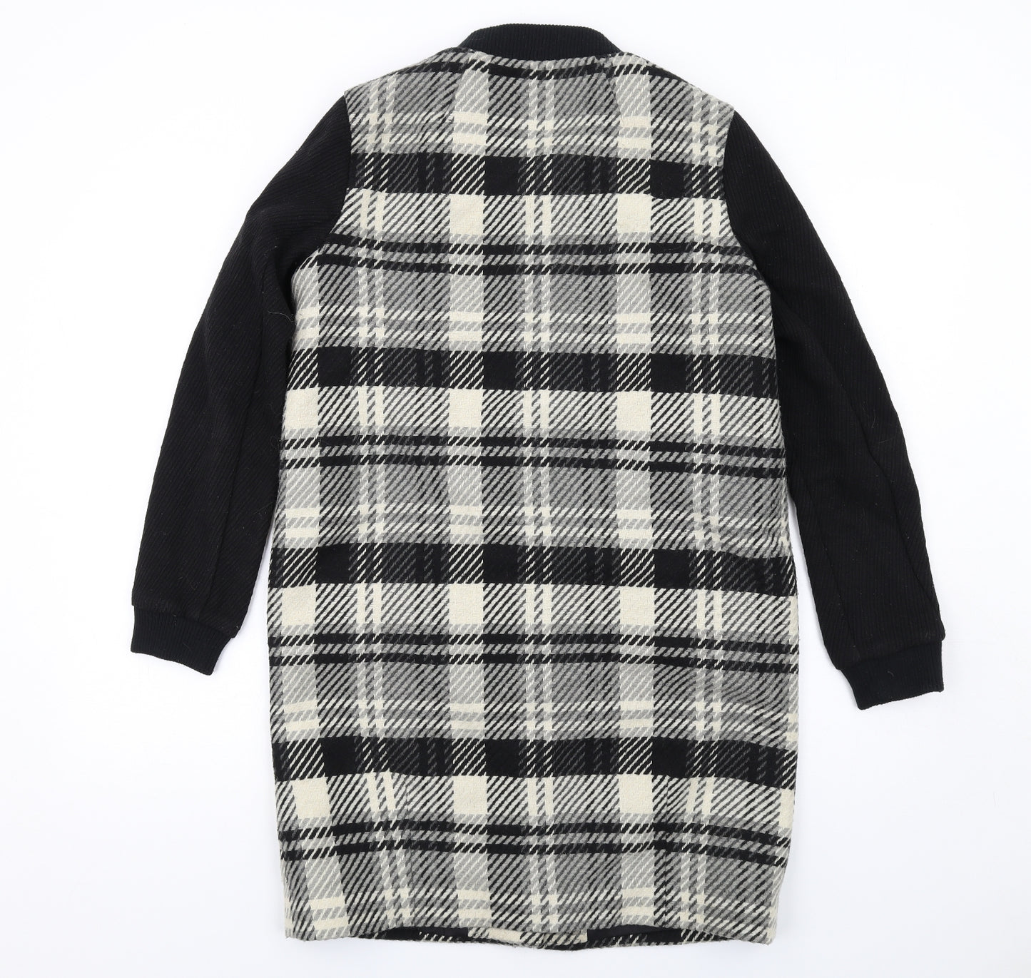 Principles Womens Black Plaid Overcoat Coat Size 8 Snap