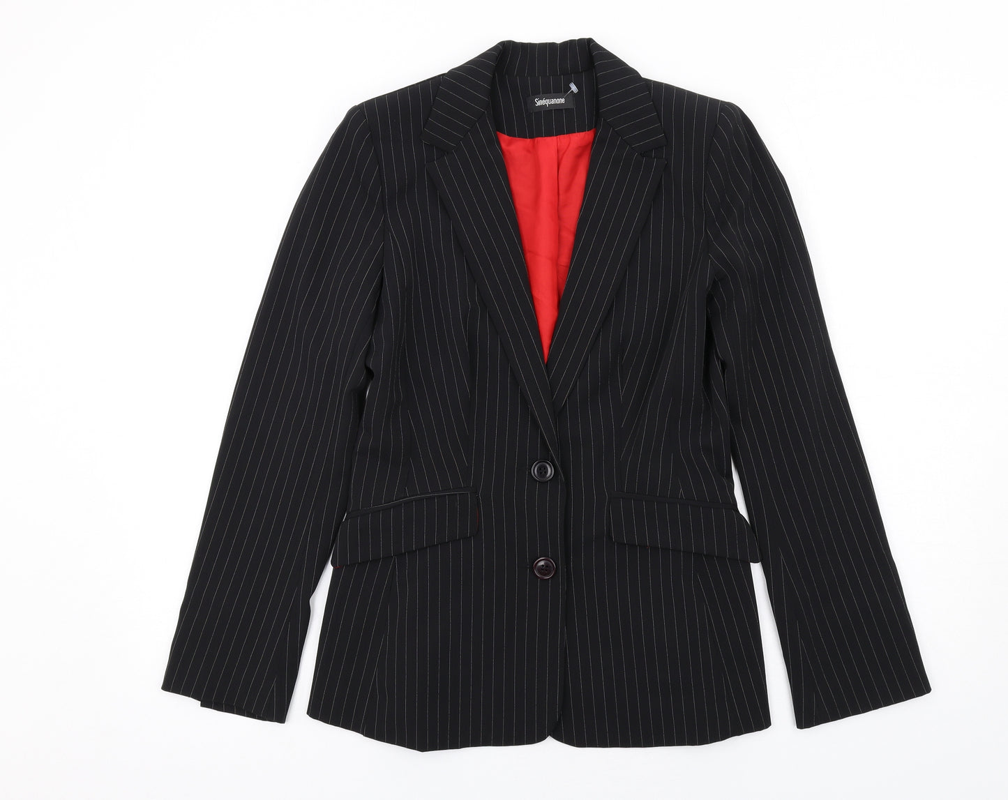 Sinéquanone Womens Black Striped Polyester Jacket Blazer Size 10