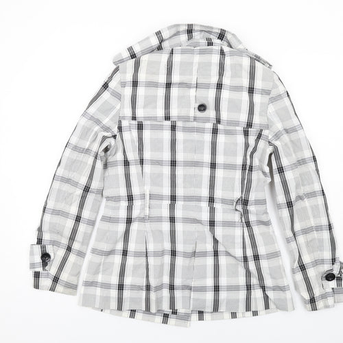 Zara Womens White Plaid Jacket Blazer Size L Button