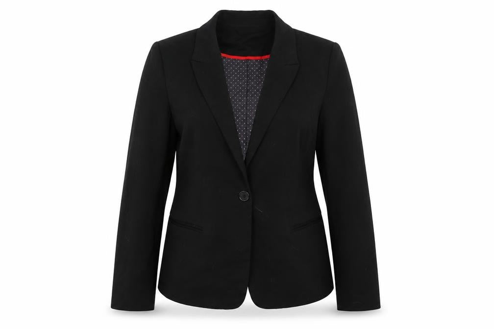 Front view of Yessica women’s black viscose jacket blazer, size L