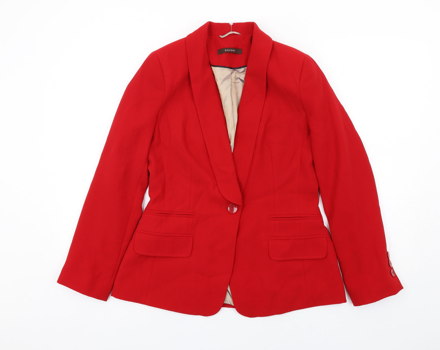 Savoir Womens Red Polyester Jacket Blazer Size 10