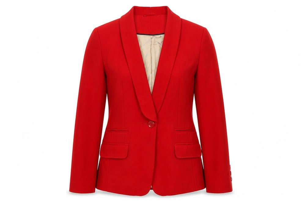 Front view of Savoir women’s red polyester jacket blazer, size UK 10