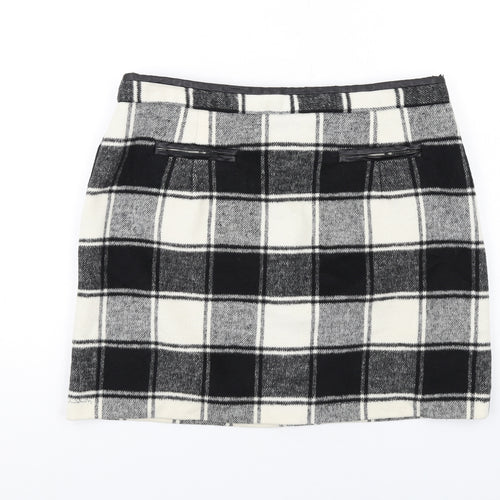 Intuition Womens Black Check Polyester A-Line Skirt Size 14 Zip