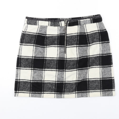 Intuition Womens Black Check Polyester A-Line Skirt Size 14 Zip