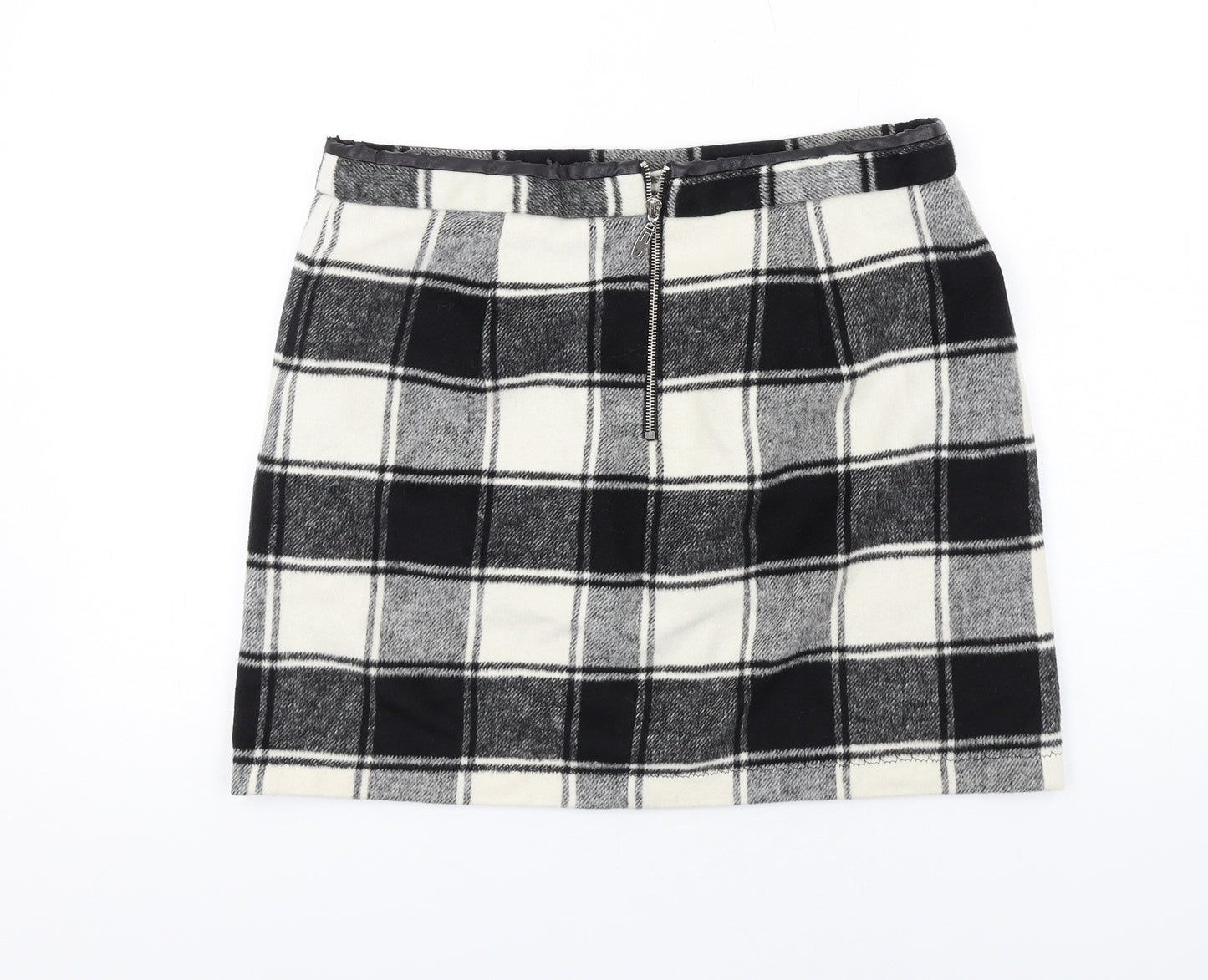 Intuition Womens Black Check Polyester A-Line Skirt Size 14 Zip