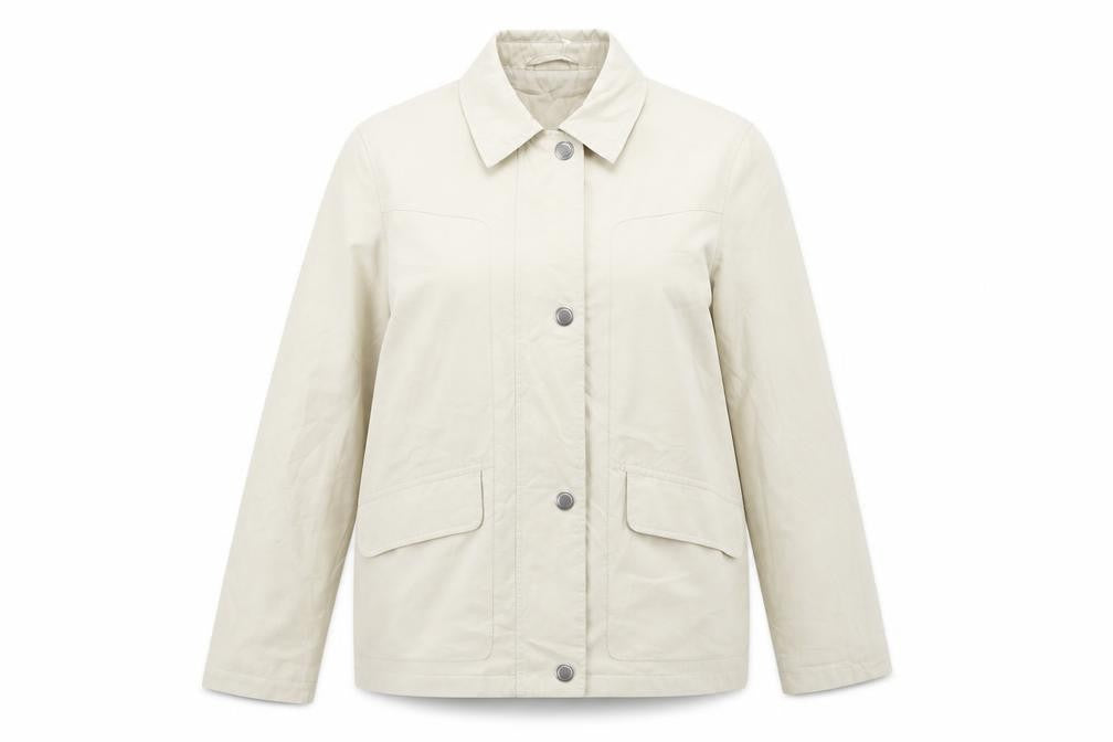 Front view of Berkertex women’s beige jacket, size UK 10, zip