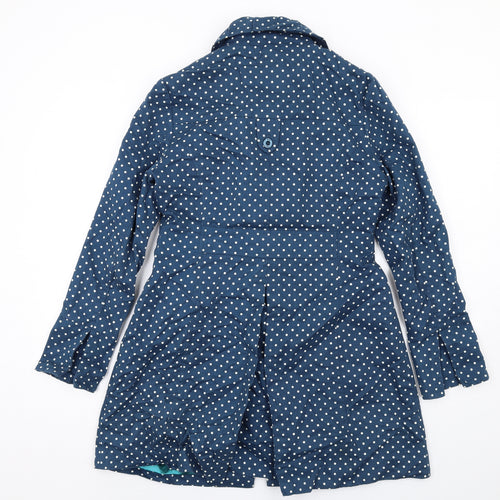 Ness Womens Blue Polka Dot Pea Coat Coat Size 10 Button