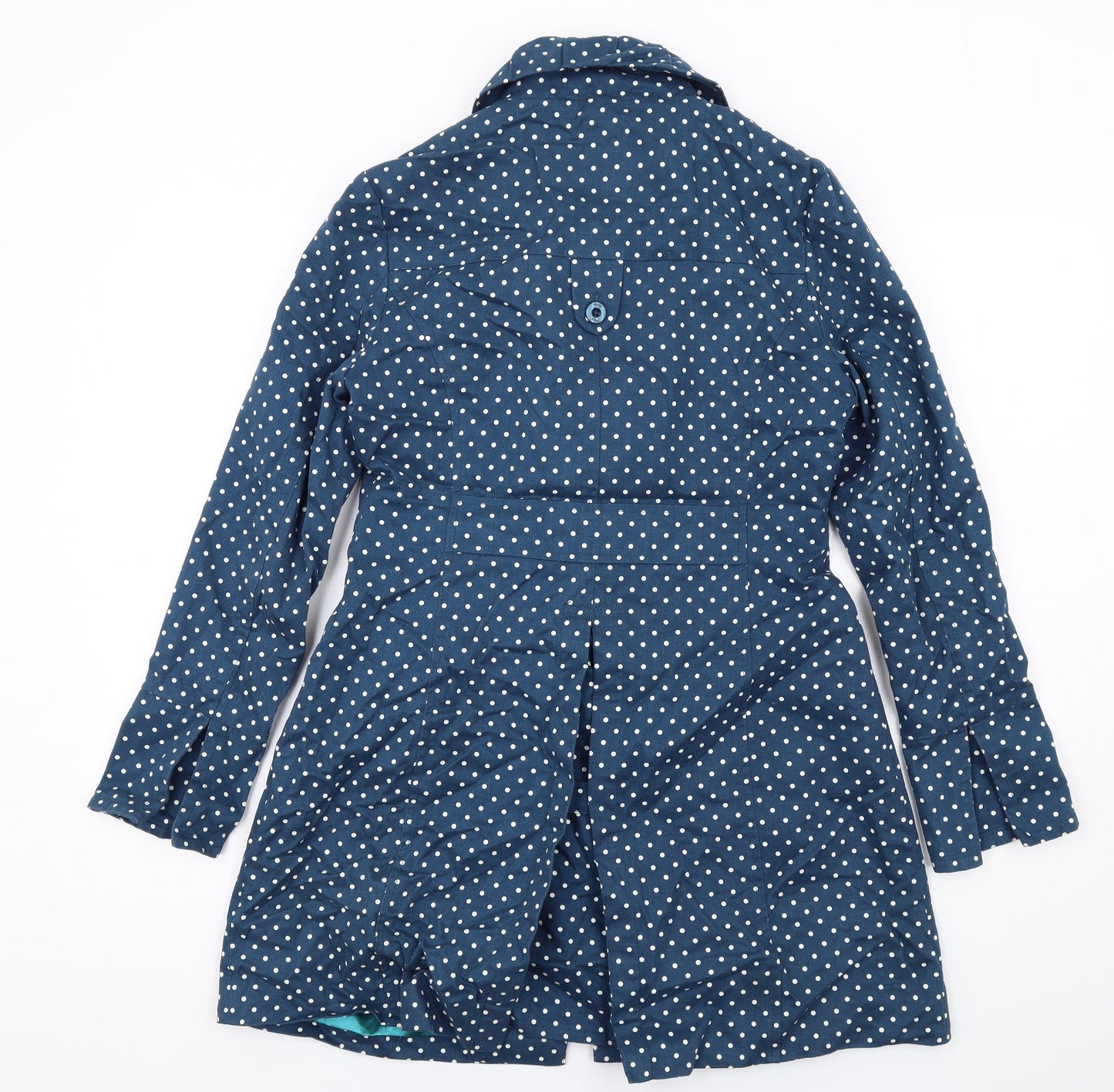 Ness Womens Blue Polka Dot Pea Coat Coat Size 10 Button