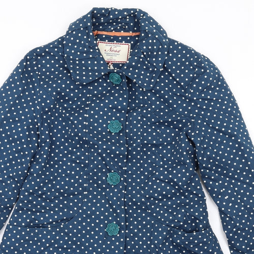 Ness Womens Blue Polka Dot Pea Coat Coat Size 10 Button