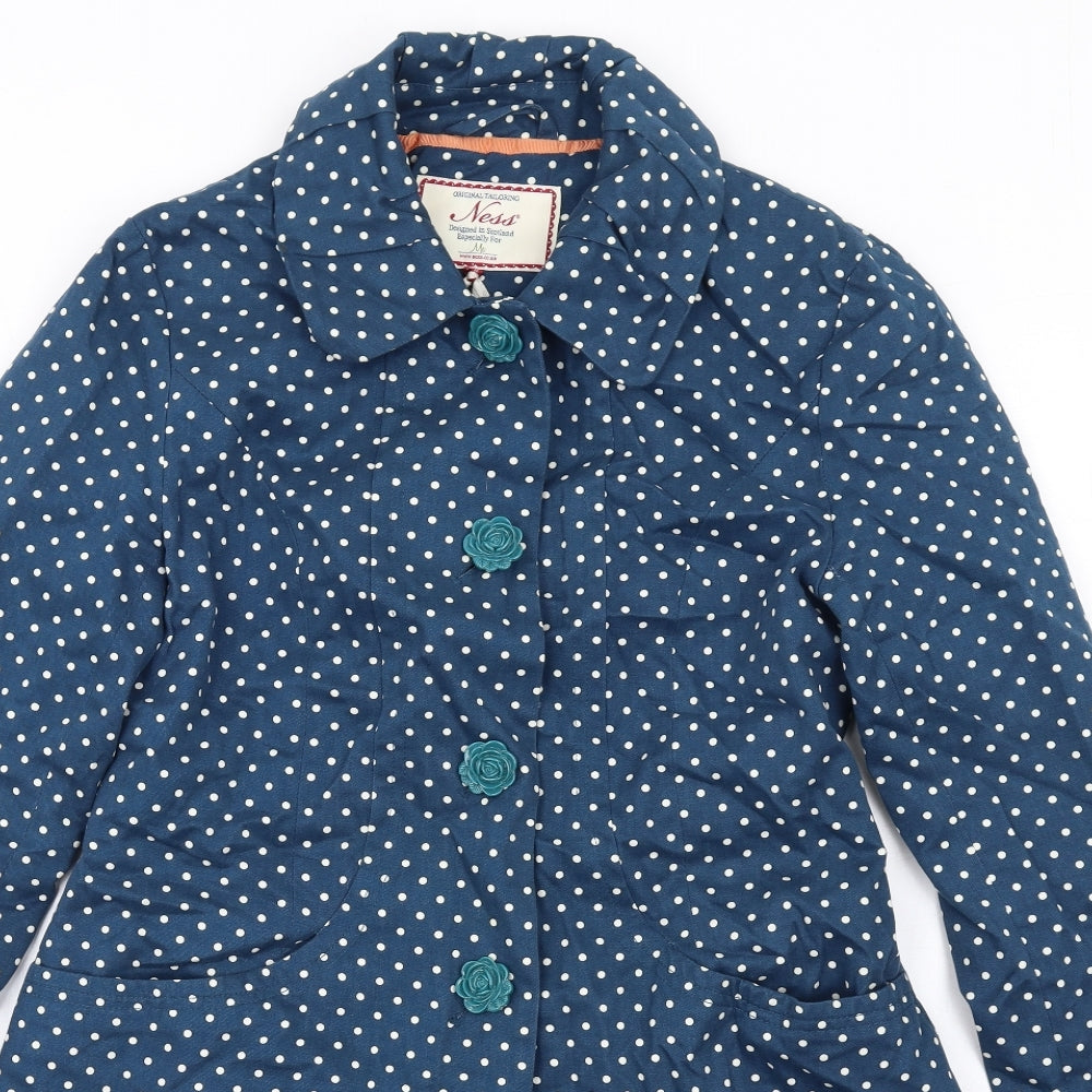 Ness Womens Blue Polka Dot Pea Coat Coat Size 10 Button