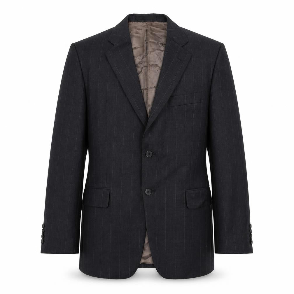 Front view of Marks & Spencer men’s grey striped wool jacket suit jacket, size 40, regular