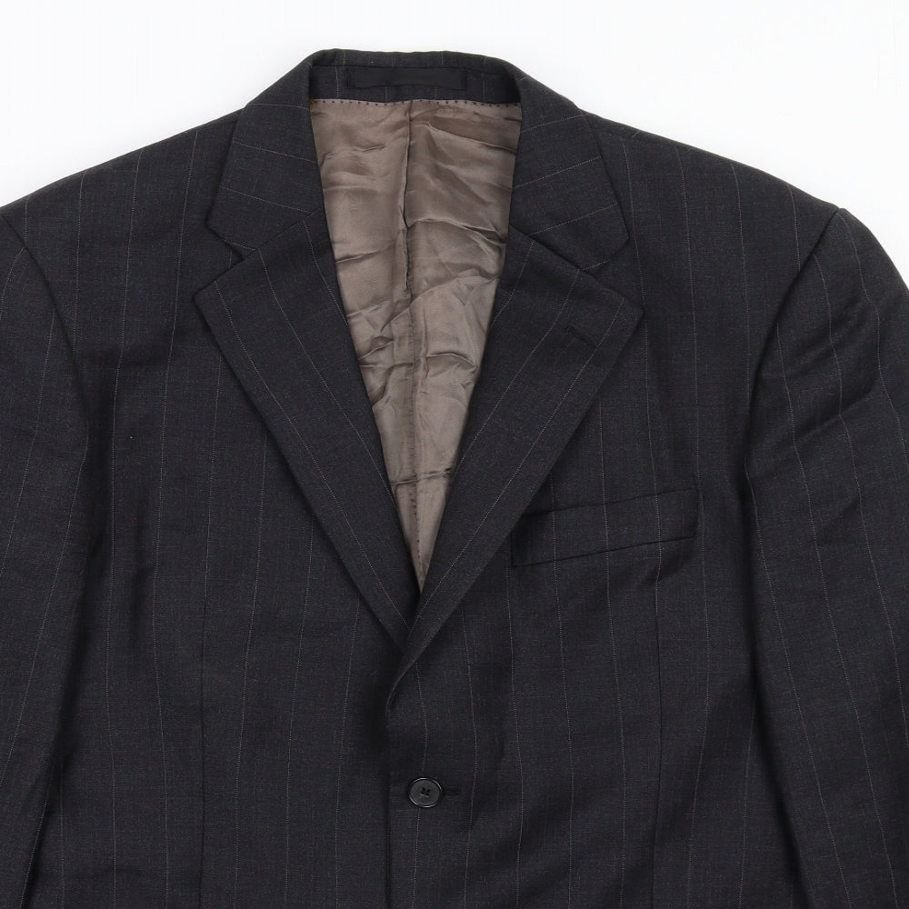 Marks and Spencer Mens Grey Striped Wool Jacket Suit Jacket Size 40 Regular