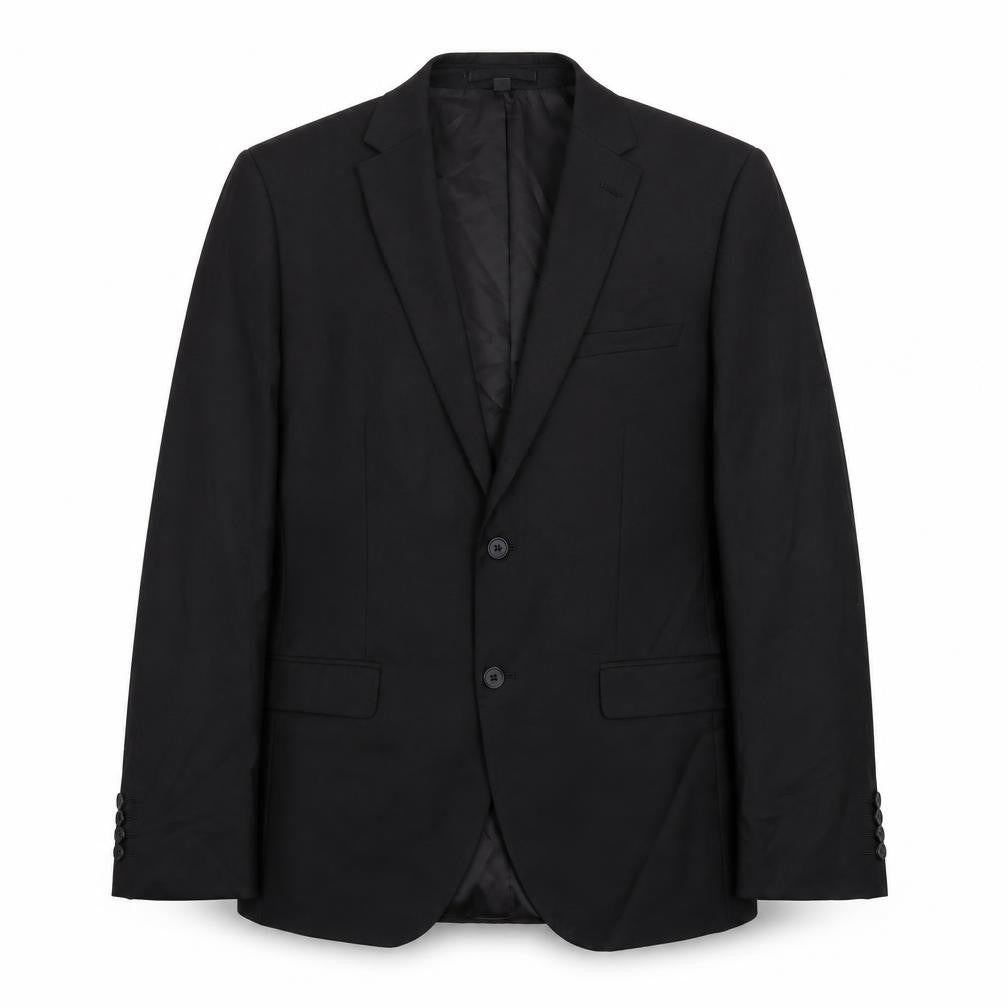 Front view of Marks & Spencer men’s black polyester jacket suit jacket, size 42, regular